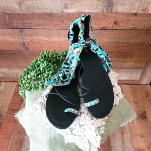 Shoedazzle ankle wrap flat sandels with crystals..size 9